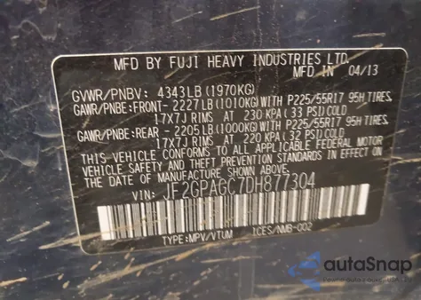 2013 Subaru Xv Crosstrek 2.0I Limited from USA, damaged, VIN JF2GPAGC7DH877304